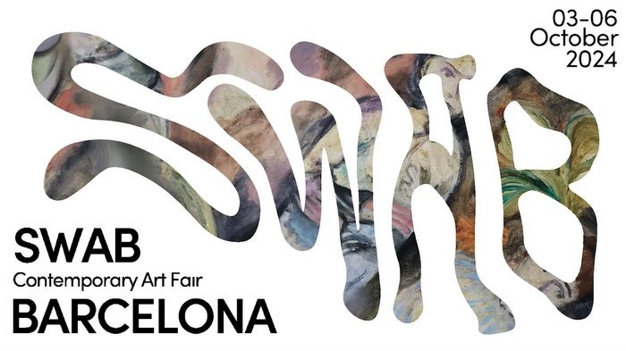 Cartel de la feria SWAB 2024 donde se puede ver letras siguiendo la forma de un cuadro contemporáneo